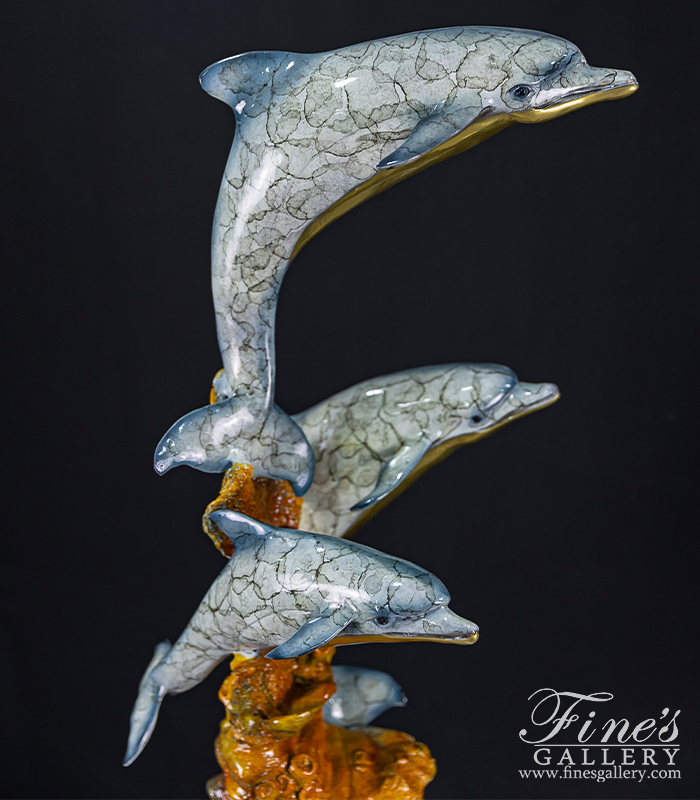 Search Result For Bronze Statues  - Aqua Marine Blue Bronze Dolphins Sculpture - BS-1655